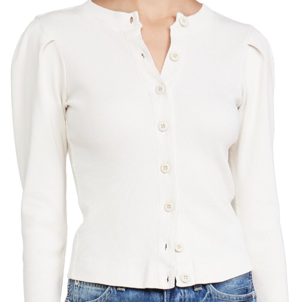 AMO Puff Sleeve Cardigan in Off White Size S